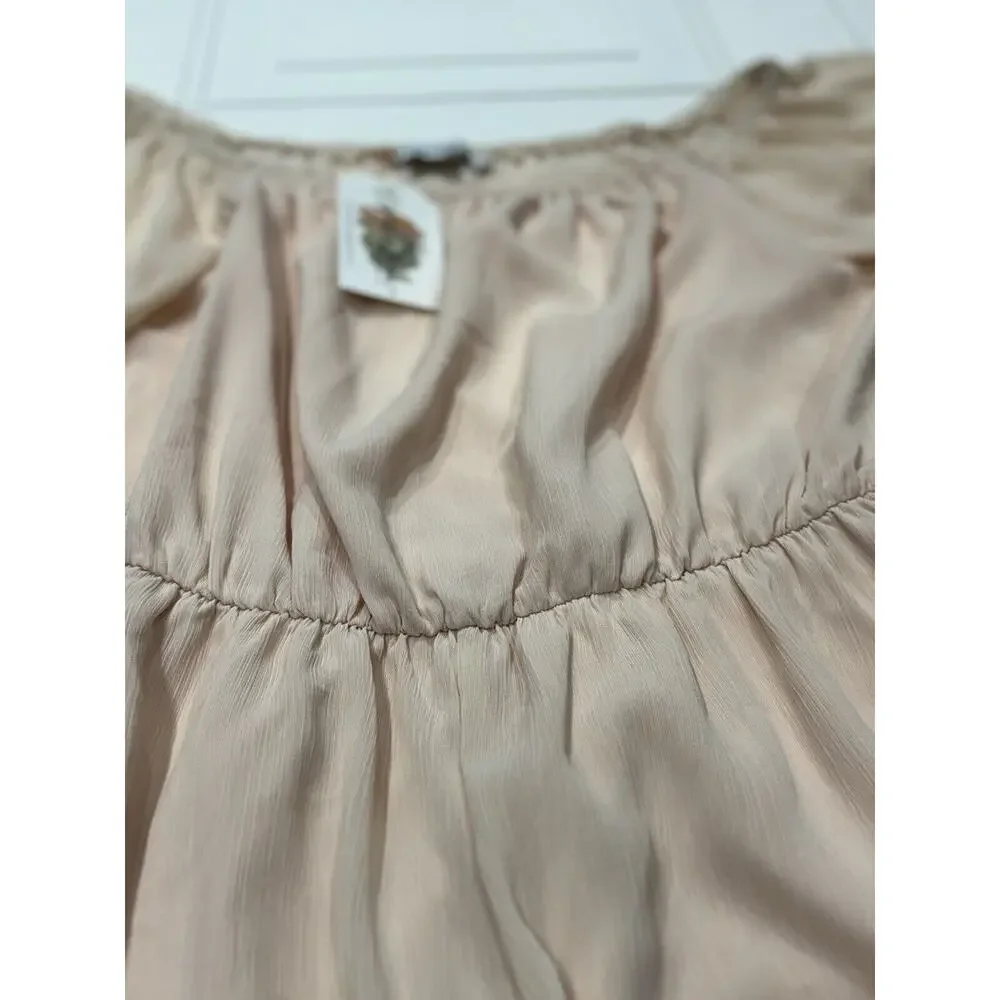 Elings Womens Boho Pink Top Size Large Blouse Shirt Short Sleeve NWT - Picture 2 of 6